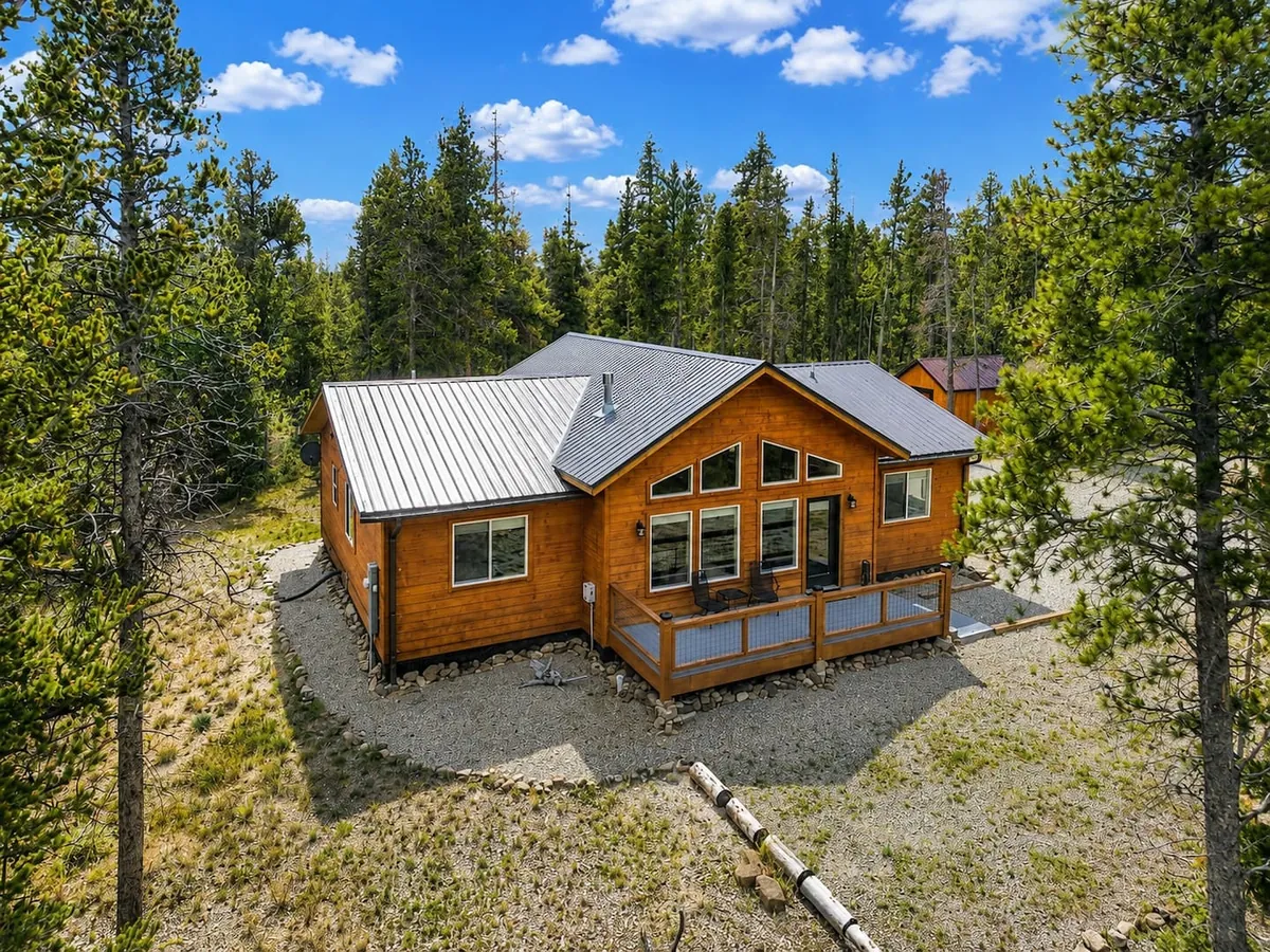 Foxtail Stay mountain cabin exterior surrounded by pine forest in Fairplay, Colorado near Breckenridge